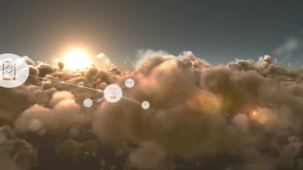 Animazione Reti Connessioni Con Icone Sopra Nuvole Cielo Connessioni Online — Video Stock