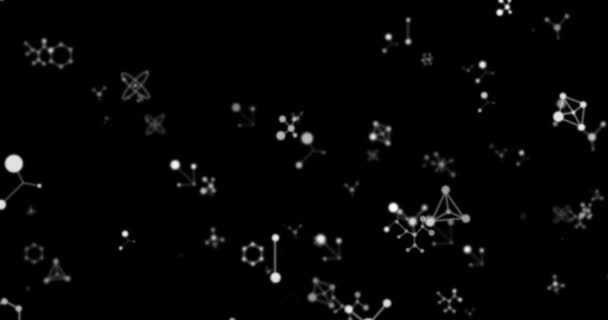 Animação Digital Estruturas Moleculares Flutuando Contra Fundo Preto Investigação Médica — Vídeo de Stock