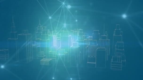 Animazione Digitale Rete Connessioni Contro Modello Città Che Gira Sfondo — Video Stock