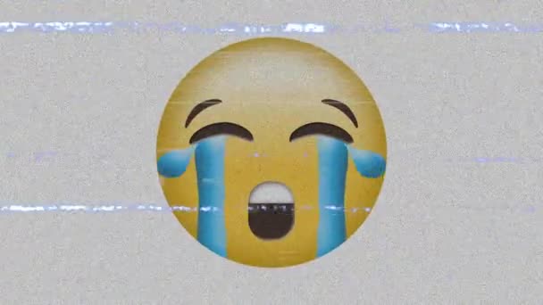 Digitale Animation Des Statischen Effekts Über Weinende Gesichter Emojis Vor — Stockvideo