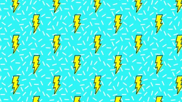 Animation Rows Yellow Lightning Bolts Moving Blue White Background Movement — Stock Video
