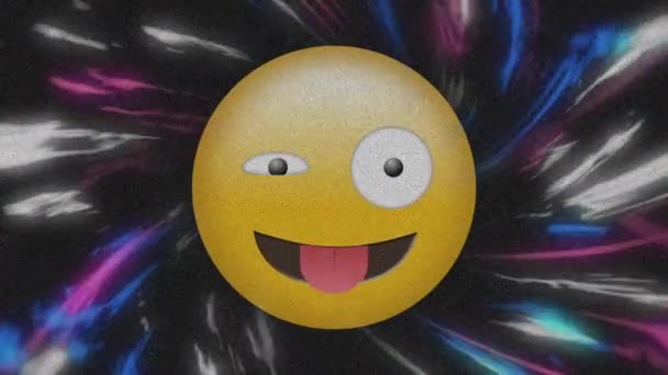 Digital Animation Silly Face Emoji Digital Waves Black Background Expression — Video