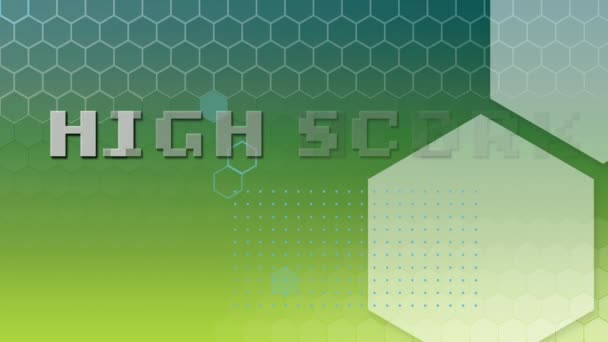 Animation White Pixel Text High Score Hexagonal Grid Graduated Green — Stock Video