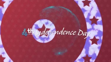 Bağımsızlık Günü Animasyonu Amerikan bayrağı yıldızları üzerine yazılmış ve daireler çizilmiş. Vatanseverlik ve kutlama konsepti dijital olarak oluşturulmuş video.