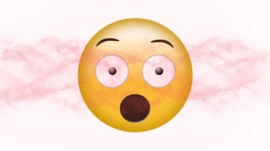 Beyaz arka planda pembe dijital dalgaların dijital animasyonu ve şaşırmış yüz ifadeleri. ifade ve iletişim kavramı