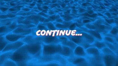 Mavi sıvı arkaplan üzerinde devam eden metin canlandırması. Video oyunu, dijital arayüz, iletişim ve eğlence konsepti dijital olarak oluşturuldu.