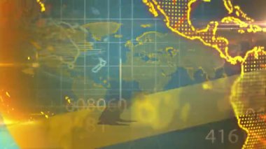 Veri işleme ve kapsam animasyonu iş adamları ve dünya haritası üzerinde tarama. 