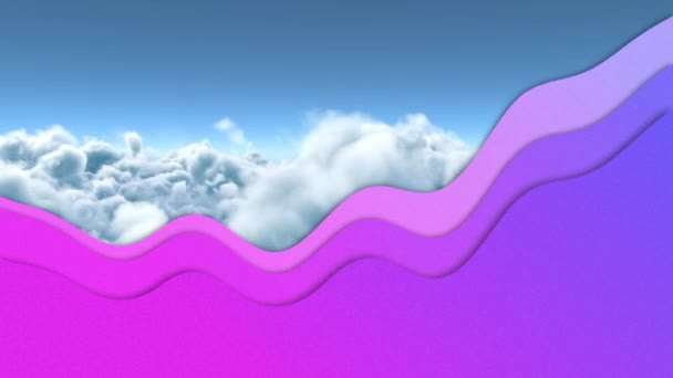 Animation Purple Waves Moving Clouds Global Business Connections Digital Interface — Stock Video