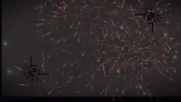 Animazione Fuochi Artificio Sfondo Nero Capodanno Festa Concetto Celebrazione Video — Video Stock