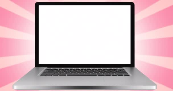 Animation Des Rosa Globus Logos Auf Dem Laptop Bildschirm Konzept — Stockvideo