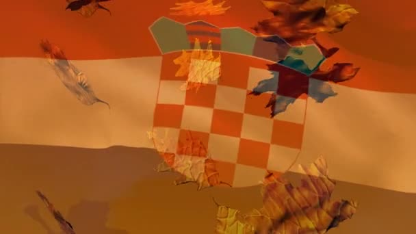 番石榴旗和树叶飘落的动画 爱国主义 传统和自然概念数码制作的录像 — 图库视频影像