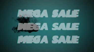 Yeşil arkaplanda duman üzerine yeşil harflerle mega satış metninin animasyonu. satış, perakende, tasarruf ve iletişim konsepti dijital olarak oluşturulmuş video.