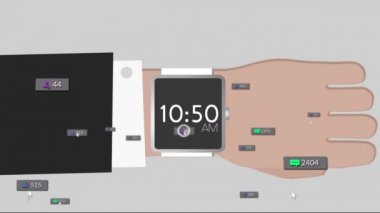 Sosyal medya dijital simgelerinin gri arka planda akıllı bir şekilde yüzmesi. küresel çevrimiçi dijital arayüz, iletişim ve arayüz kavramı dijital olarak oluşturulmuş video.