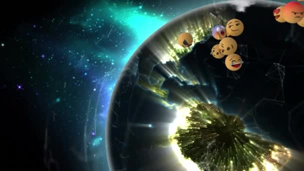 Цифрова Анімація Декількох Облич Плавають Проти Обертання Глобусу Космосі Медичні — стокове відео