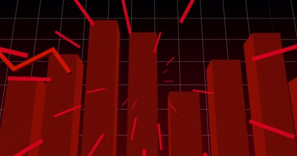 Animacja Czerwonych Statystyk Czerwonymi Promieniami Pulsującymi Nad Tłem Siatki Statystyka — Wideo stockowe