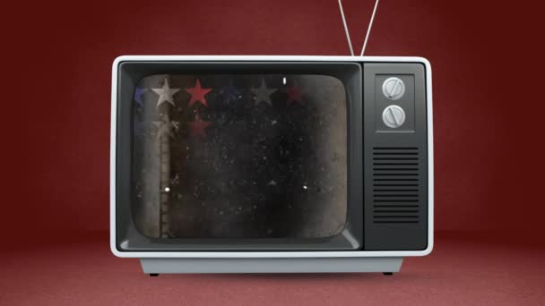 Animation Von Sternen Mit Amerikanischer Flagge Fernsehen Auf Rotem Hintergrund — Stockvideo