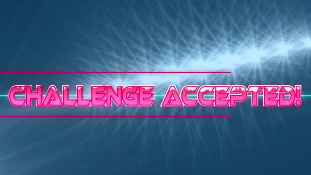 Challenge Accepted Text Neon Banner Spots Light Blue Background Video — Stock Video