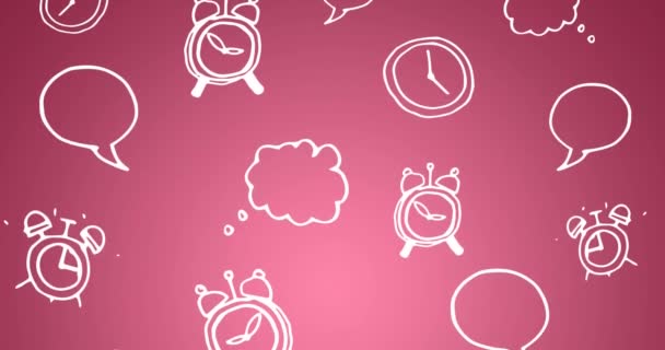 Animação Volta Texto Escola Sobre Formas Ícones Relógio Fundo Rosa — Vídeo de Stock