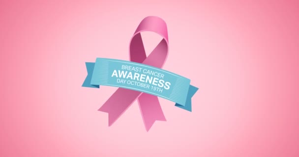 粉色丝带标识动画和乳腺癌文字出现在粉色背景上 乳腺癌认识运动概念数字化生成的视频 — 图库视频影像