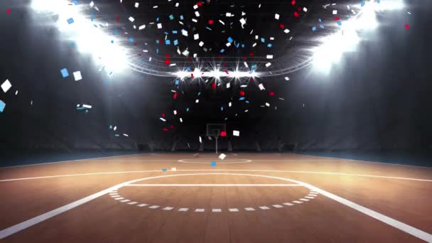 Animation Blue Red Confetti Falling Sports Stadium Patriotism Celebration Concept — Stock Video