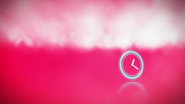 霓虹灯数字时钟的数字动画在粉色背景下的烟雾效果上滴答滴答滴答 带有抽象纹理概念的技术背景 — 图库视频影像