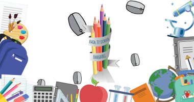 Beyaz arkaplanda okula dönüş metninin resmi. okul, eğitim ve öğrenim konsepti dijital olarak oluşturulmuş imaj.