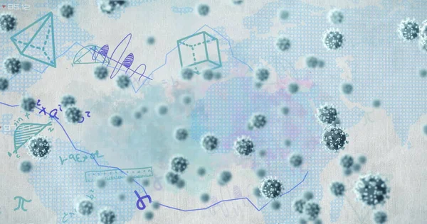 Εικόνα Κυμαινόμενων Μακροκυτταρικών Κυττάρων Covid19 Πάνω Από Κυμαινόμενα Διαγράμματα Και — Φωτογραφία Αρχείου