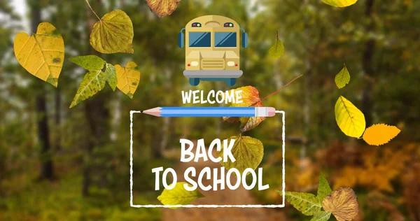 Image Numérique Welcome Back School Text Pencil School Bus Icon — Photo