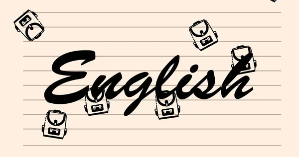 Image English Text School Items Icons Moving White Background Education — Stock Photo, Image