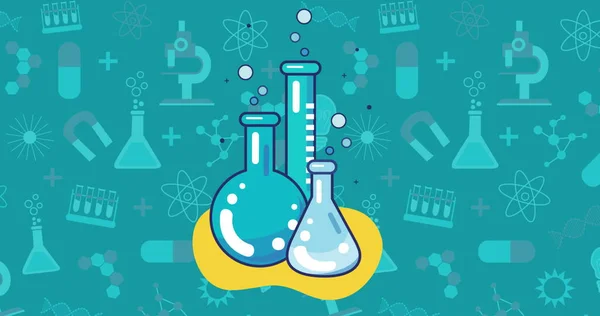Obraz Piktogramu Chemicznego Wielu Pływających Piktogramach Chemicznych Jasnym Tle Edukacja — Zdjęcie stockowe