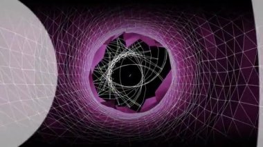 Siyah arkaplandaki bağlantı ağı üzerinden dijital tünelin animasyonu. Bilim ve araştırma konsepti dijital olarak oluşturulmuş video.