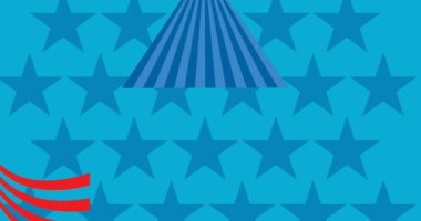 İşçi Bayramı kutlamalarının animasyonu Amerikan bayrak yıldızları ve çizgileri üzerinde. Vatanseverlik ve kutlama konsepti dijital olarak oluşturulmuş video.