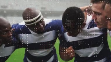 Stadyumda oynanan maçta erkek rugby oyuncularının üzerindeki beneklerin canlandırılması. spor ve yarışma konsepti dijital olarak oluşturulmuş video.