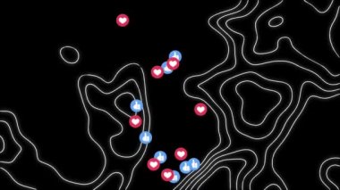 Sosyal medya simgelerinin beyaz çizgiler ve siyah arkaplan üzerinde canlandırılması. küresel sosyal medya, bağlantılar, iletişim ve teknoloji konsepti dijital olarak oluşturulmuş video.
