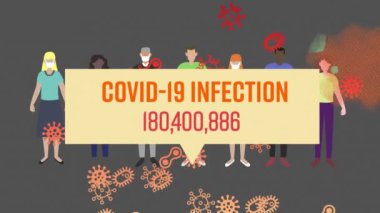 Covid-19 enfeksiyon metni sosyal mesafeyi koruyan insanlar üzerinde artan vakalar içeriyor. Coronavirus covid-19 salgın konsepti