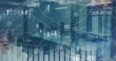 Ofis üzerinde istatistik ve veri işleme animasyonu. küresel iş, dijital arayüz ve teknoloji konsepti dijital olarak oluşturulmuş video.