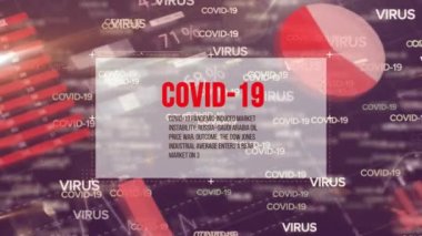 Covid-19 metin afişi ve istatistiksel veri işlemeye karşı yüzen covid-19 konsept metinler. Coronavirus covid-19 salgın konsepti