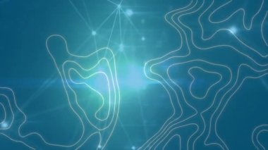 Mavi arkaplanda parlayan bağlantılar ağına karşı topoğrafyanın dijital animasyonu. küresel ağ ve teknoloji kavramı