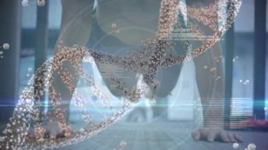 Animasyon DNA 'sı kas yapan adamın üzerinde. spor ve yarışma konsepti dijital olarak oluşturulmuş video.