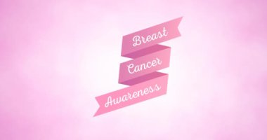 Pembe arka planda beliren pembe meme kanseri metninin animasyonu. Göğüs kanseri pozitif farkındalık kampanyası konsepti dijital olarak üretildi.