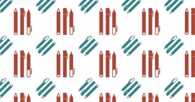 Beyaz arkaplanda hareket eden okul ögeleri simgelerinin canlandırılması. okul, eğitim ve öğrenim konsepti dijital olarak oluşturulmuş video.