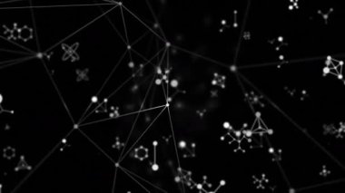 Moleküler yapıların dijital animasyonu ve siyah arkaplana karşı bağlantı ağı. tıbbi araştırma ve teknoloji konsepti
