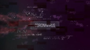 Coronavirus yazı pankartı moleküler yapılar ve matematiksel denklemler üzerinde kara arkaplan üzerinde. Coronavirus covid-19 salgın konsepti