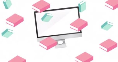 Beyaz arkaplanda hareket eden okul ögeleri simgelerinin canlandırılması. okul, eğitim ve öğrenim konsepti dijital olarak oluşturulmuş video.