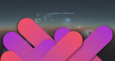 Mor soyut şekiller, çoklu yuvarlak tarayıcılar ve mavi arkaplanda veri işleme sistemlerine karşı. bilgisayar arayüzü ve teknoloji kavramı