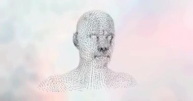 Beyaz arka planda dönen insan yüzü modelinin dijital animasyonu. tıbbi araştırma ve bilim teknolojisi kavramı