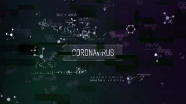 Coronavirus yazı pankartı moleküler yapılar ve matematiksel denklemler üzerinde kara arkaplan üzerinde. Coronavirus covid-19 salgın konsepti