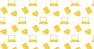 Beyaz arkaplanda hareket eden okul ögeleri simgelerinin canlandırılması. okul, eğitim ve öğrenim konsepti dijital olarak oluşturulmuş video.