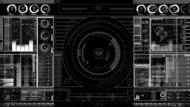 Arayüzdeki tarama ve veri işleme alanlarının animasyonu. dijital arayüz, iletişim ve teknoloji konsepti dijital olarak oluşturulmuş video.