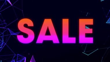 Siyah arkaplandaki bağlantılar üzerine gökkuşağı harfleriyle satış metninin animasyonu. satış, perakende, tasarruf ve iletişim konsepti dijital olarak oluşturulmuş video.